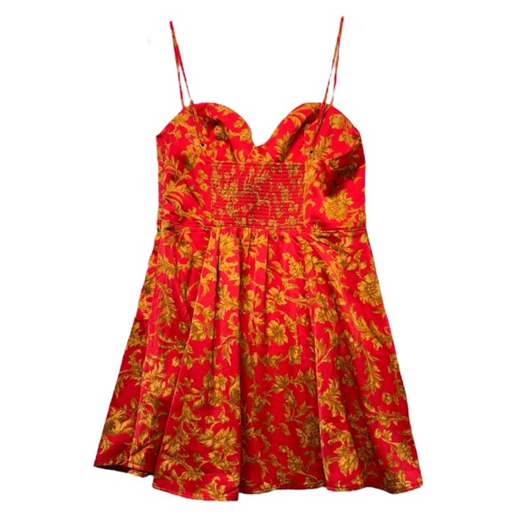 Urban Outfitters Orion Bustier Mini Dress Red Gold Floral Women's size Large NWT - Picture 12 of 15